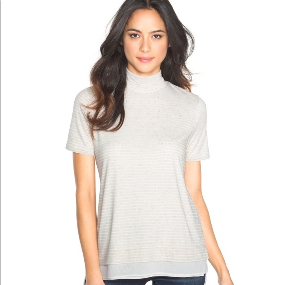 WHBM striped short sleeve blouse in beige/white M